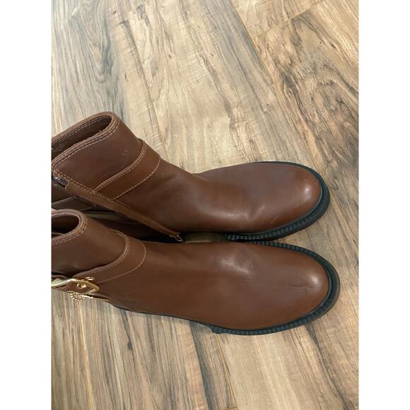 Coach NY Boots Women's 9 B Brown Leather Lacey Ankle Strap Buckle Bootie S22 - Picture 4 of 8